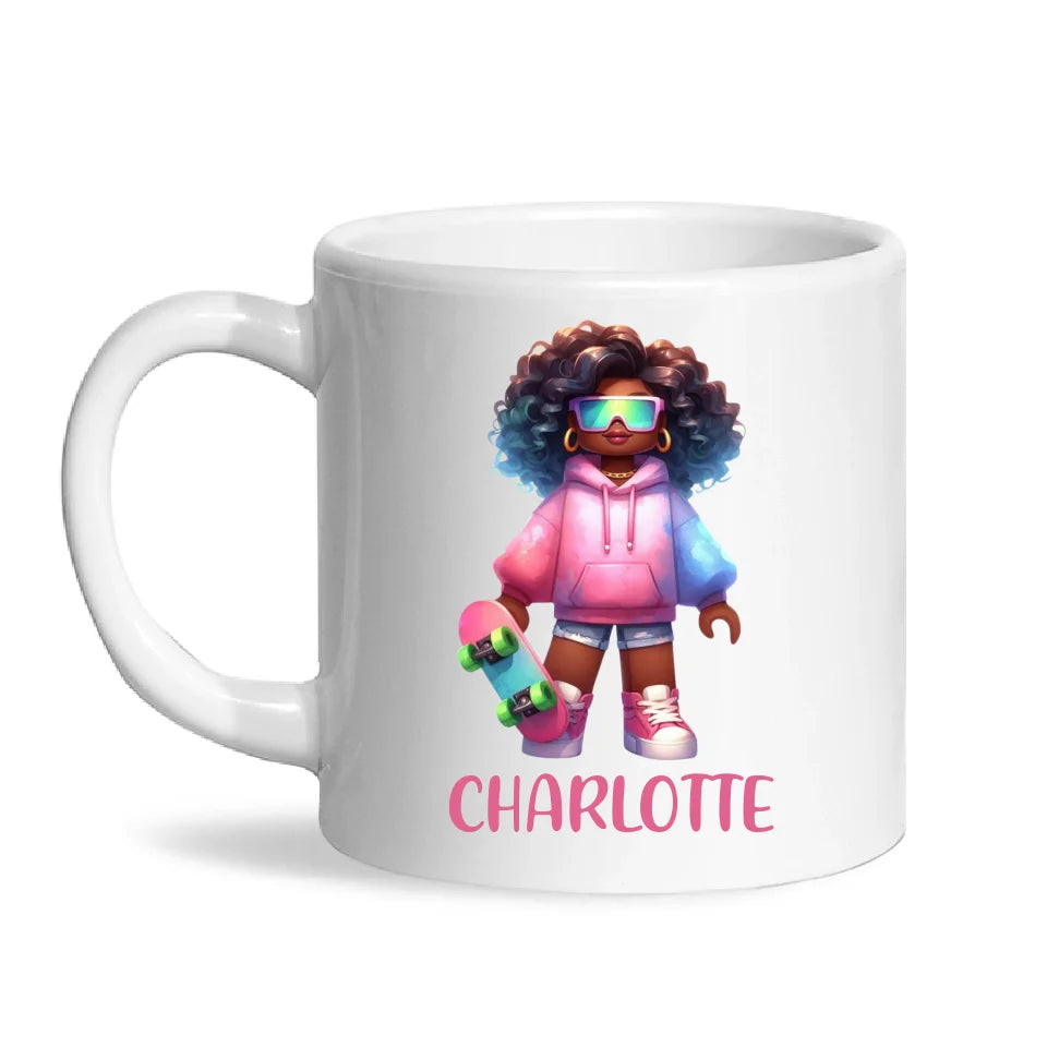 Personalised Skateboarder Kids Cup - Custom Name Skater Character Mug - 11oz, 6oz or Enamel - NZ Made Gift