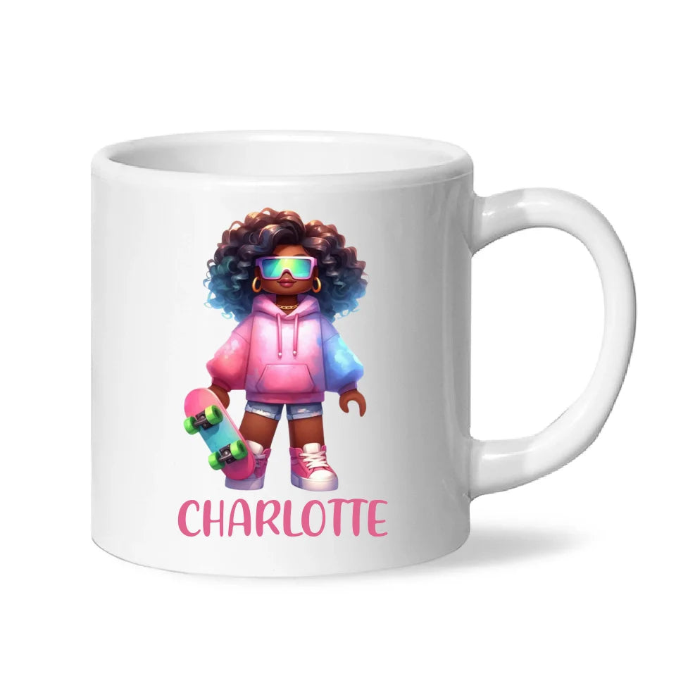 Personalised Skateboarder Kids Cup - Custom Name Skater Character Mug - 11oz, 6oz or Enamel - NZ Made Gift