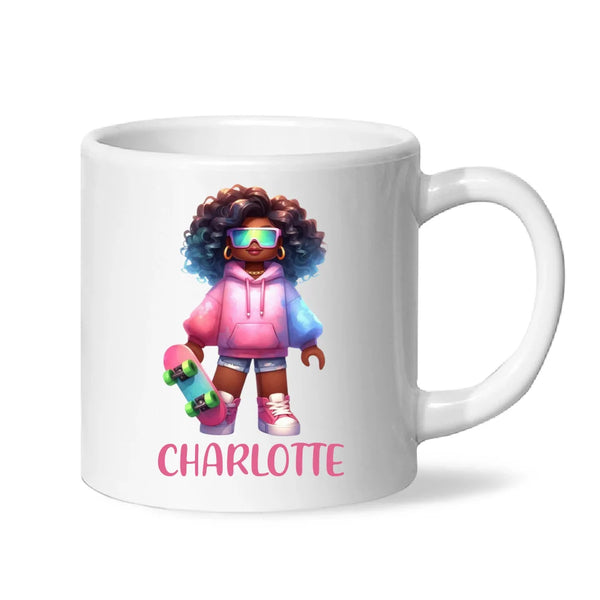 Personalised Skateboarder Kids Cup - Custom Name Skater Character Mug - 11oz, 6oz or Enamel - NZ Made Gift