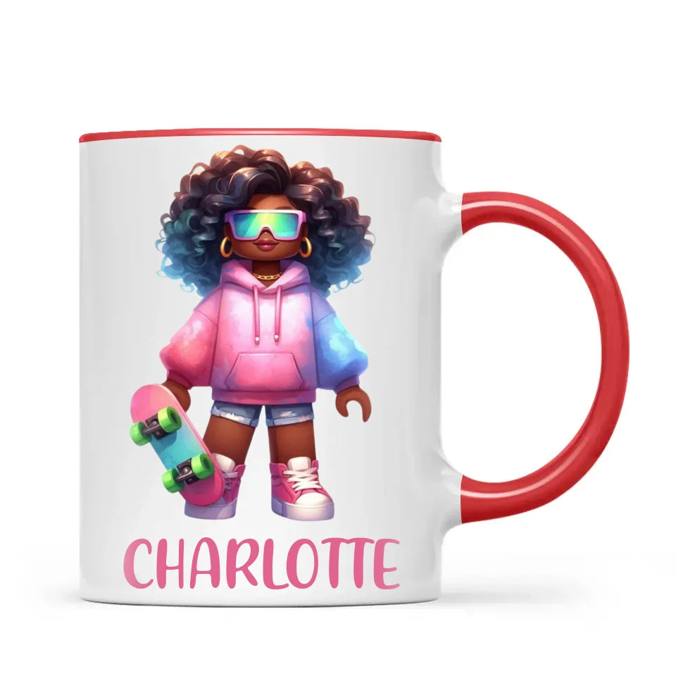 Personalised Skateboarder Kids Cup - Custom Name Skater Character Mug - 11oz, 6oz or Enamel - NZ Made Gift