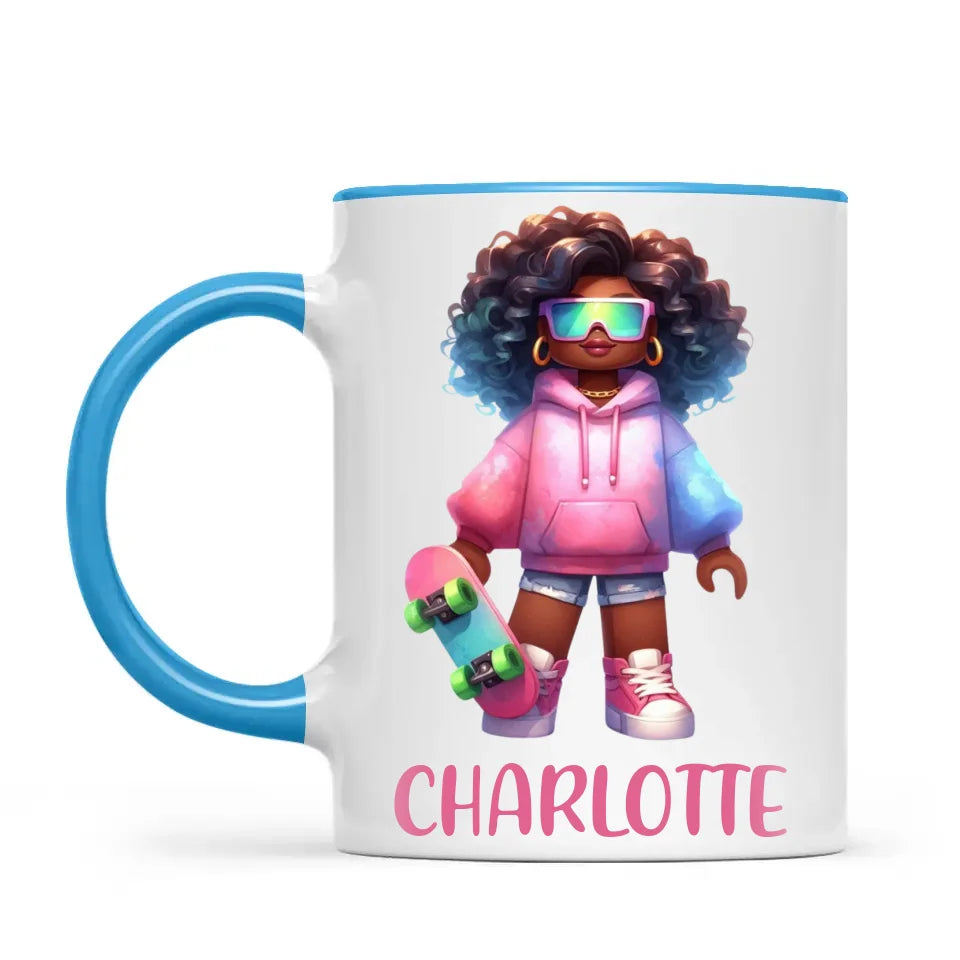 Personalised Skateboarder Kids Cup - Custom Name Skater Character Mug - 11oz, 6oz or Enamel - NZ Made Gift