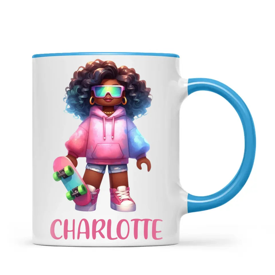 Personalised Skateboarder Kids Cup - Custom Name Skater Character Mug - 11oz, 6oz or Enamel - NZ Made Gift