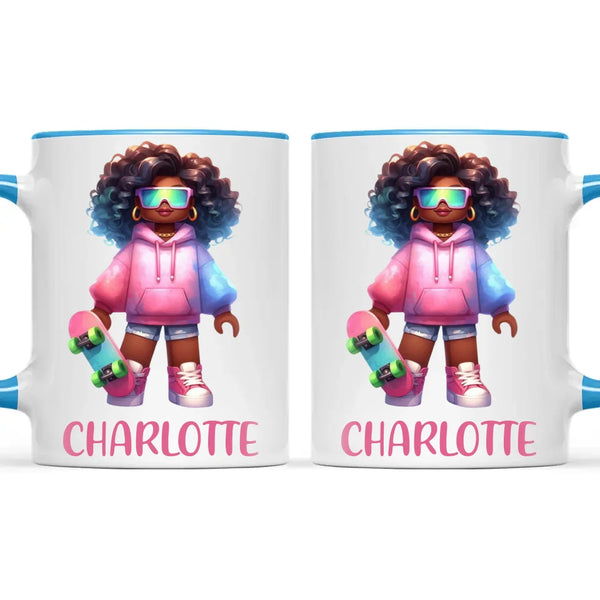 Personalised Skateboarder Kids Cup - Custom Name Skater Character Mug - 11oz, 6oz or Enamel - NZ Made Gift