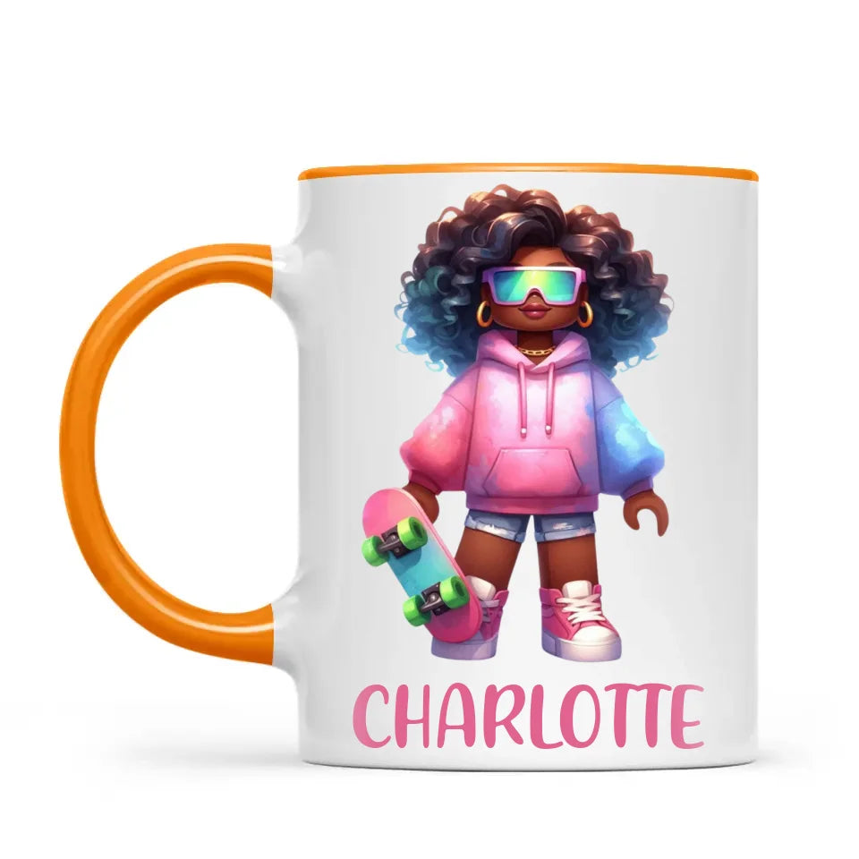 Personalised Skateboarder Kids Cup - Custom Name Skater Character Mug - 11oz, 6oz or Enamel - NZ Made Gift