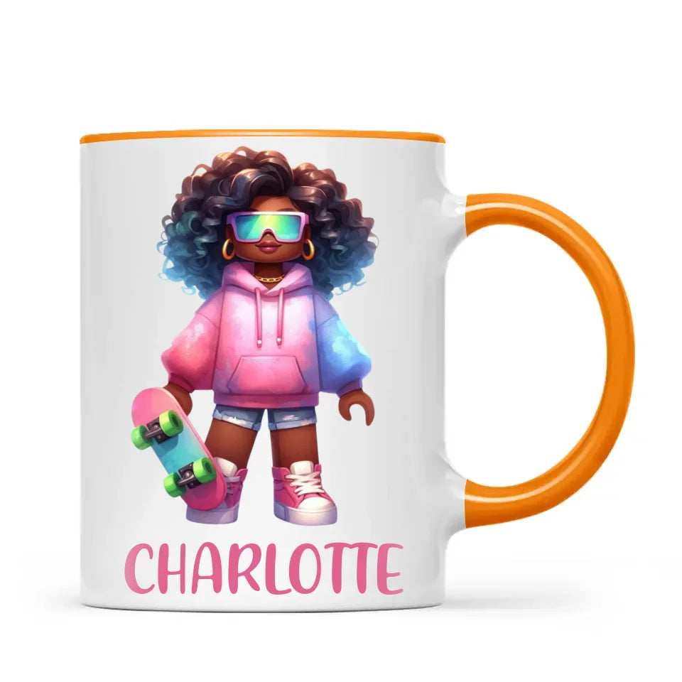 Personalised Skateboarder Kids Cup - Custom Name Skater Character Mug - 11oz, 6oz or Enamel - NZ Made Gift