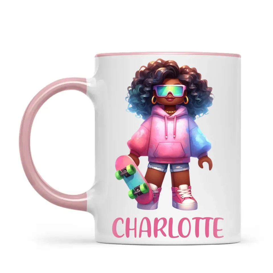 Personalised Skateboarder Kids Cup - Custom Name Skater Character Mug - 11oz, 6oz or Enamel - NZ Made Gift