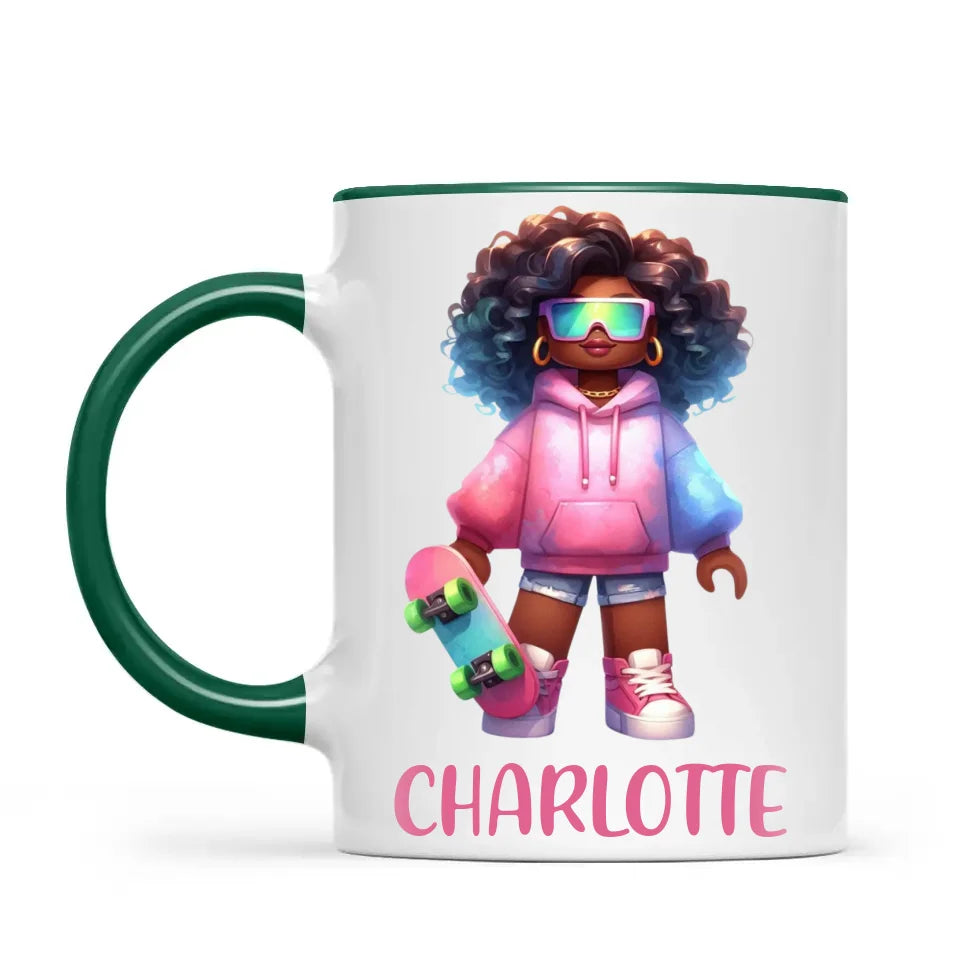 Personalised Skateboarder Kids Cup - Custom Name Skater Character Mug - 11oz, 6oz or Enamel - NZ Made Gift