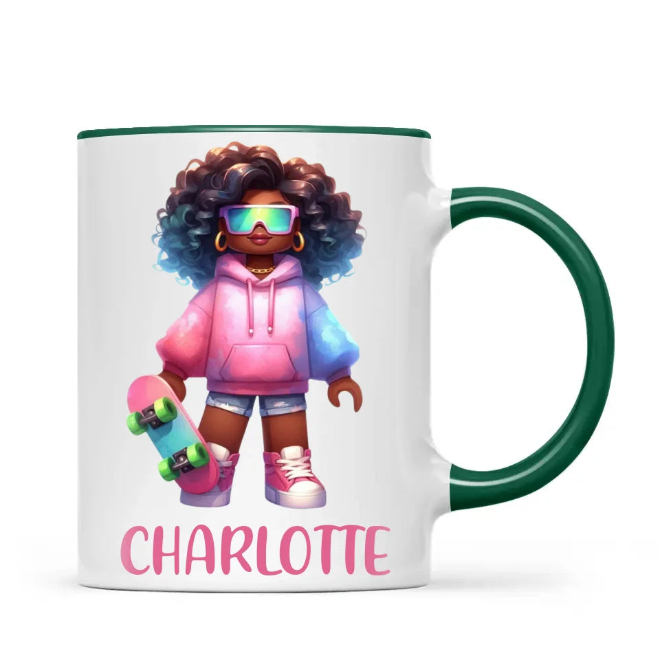 Personalised Skateboarder Kids Cup - Custom Name Skater Character Mug - 11oz, 6oz or Enamel - NZ Made Gift