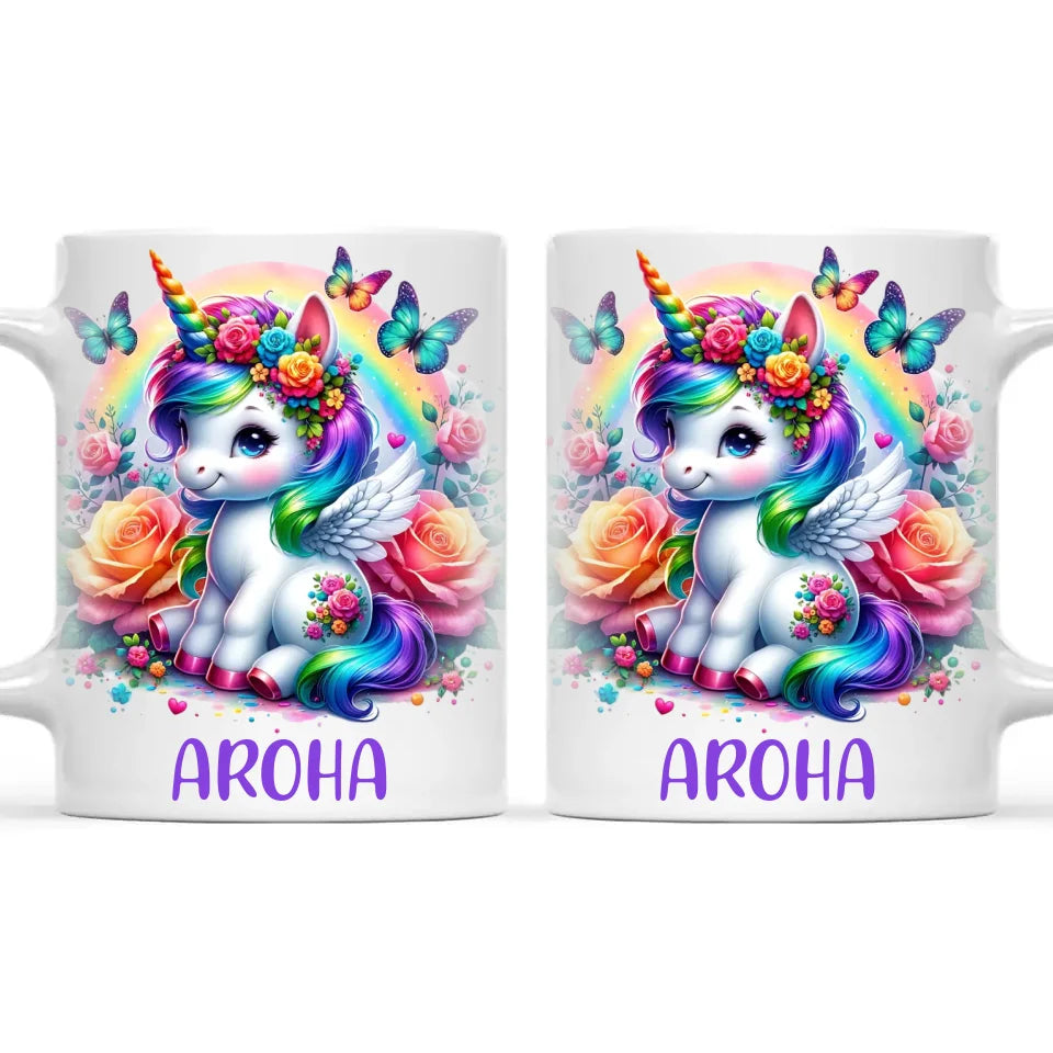 Personalised Unicorn Cup with Name - Custom Rainbow Unicorn Mug for Kids - 11oz, 6oz or Enamel - Magical NZ Gift