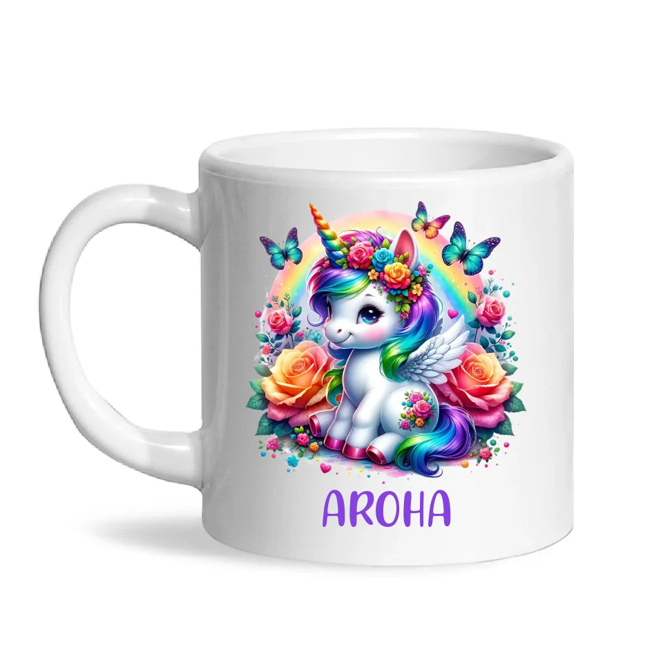 Personalised Unicorn Cup with Name - Custom Rainbow Unicorn Mug for Kids - 11oz, 6oz or Enamel - Magical NZ Gift