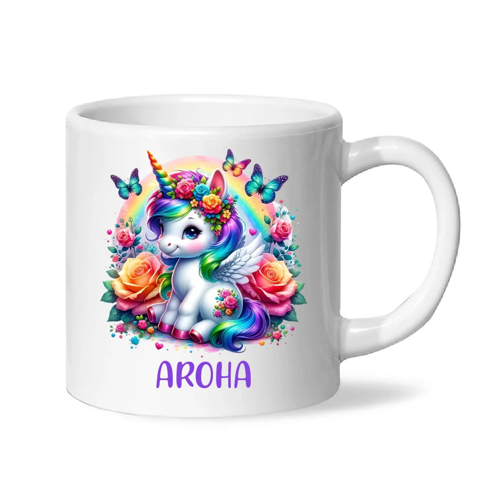 Personalised Unicorn Cup with Name - Custom Rainbow Unicorn Mug for Kids - 11oz, 6oz or Enamel - Magical NZ Gift