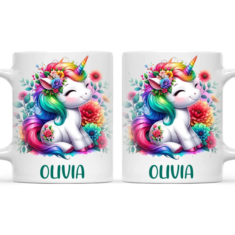 Personalised Unicorn Cup with Name - Custom Floral Rainbow Unicorn Mug for Kids - 11oz, 6oz or Enamel - New Zealand Gift