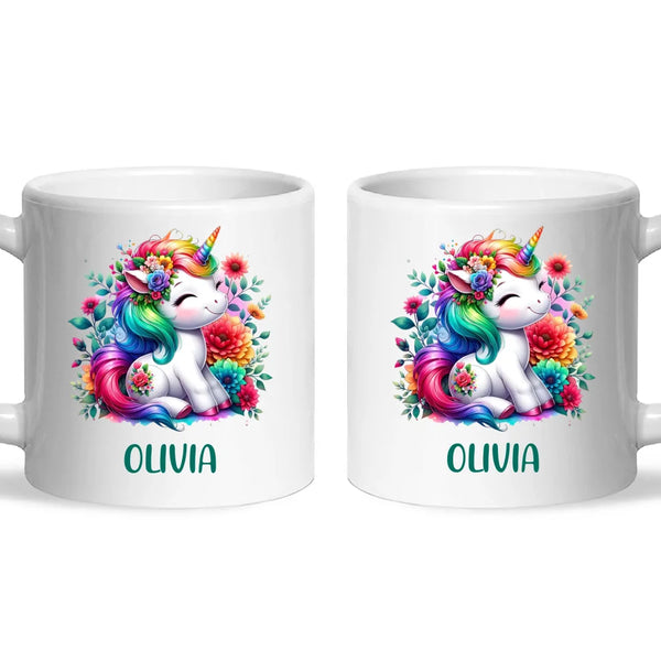 Personalised Unicorn Cup with Name - Custom Floral Rainbow Unicorn Mug for Kids - 11oz, 6oz or Enamel - New Zealand Gift