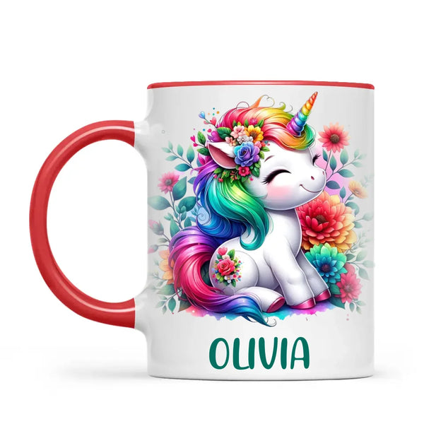 Personalised Unicorn Cup with Name - Custom Floral Rainbow Unicorn Mug for Kids - 11oz, 6oz or Enamel - New Zealand Gift