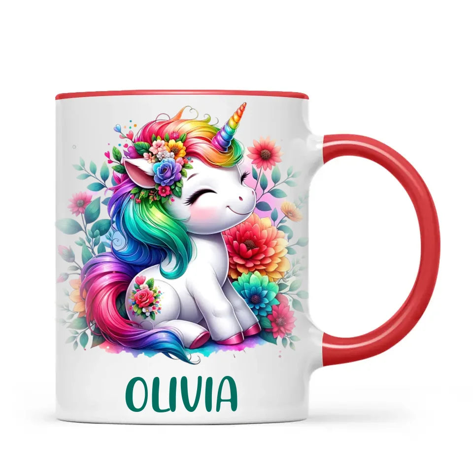 Personalised Unicorn Cup with Name - Custom Floral Rainbow Unicorn Mug for Kids - 11oz, 6oz or Enamel - New Zealand Gift