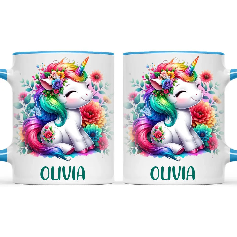 Personalised Unicorn Cup with Name - Custom Floral Rainbow Unicorn Mug for Kids - 11oz, 6oz or Enamel - New Zealand Gift
