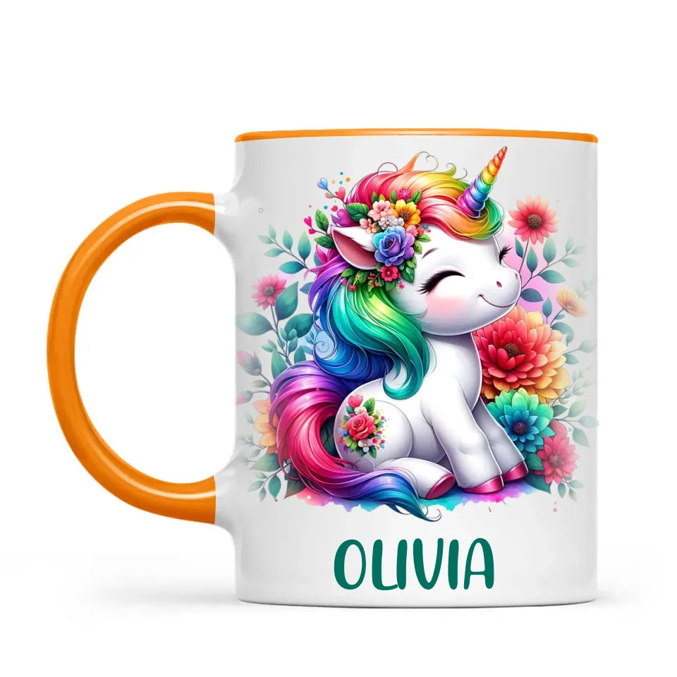 Personalised Unicorn Cup with Name - Custom Floral Rainbow Unicorn Mug for Kids - 11oz, 6oz or Enamel - New Zealand Gift
