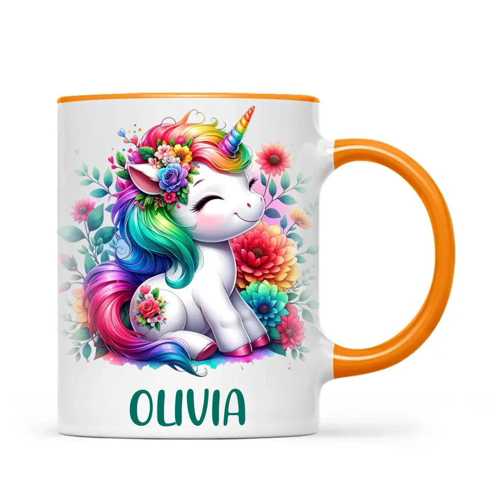 Personalised Unicorn Cup with Name - Custom Floral Rainbow Unicorn Mug for Kids - 11oz, 6oz or Enamel - New Zealand Gift