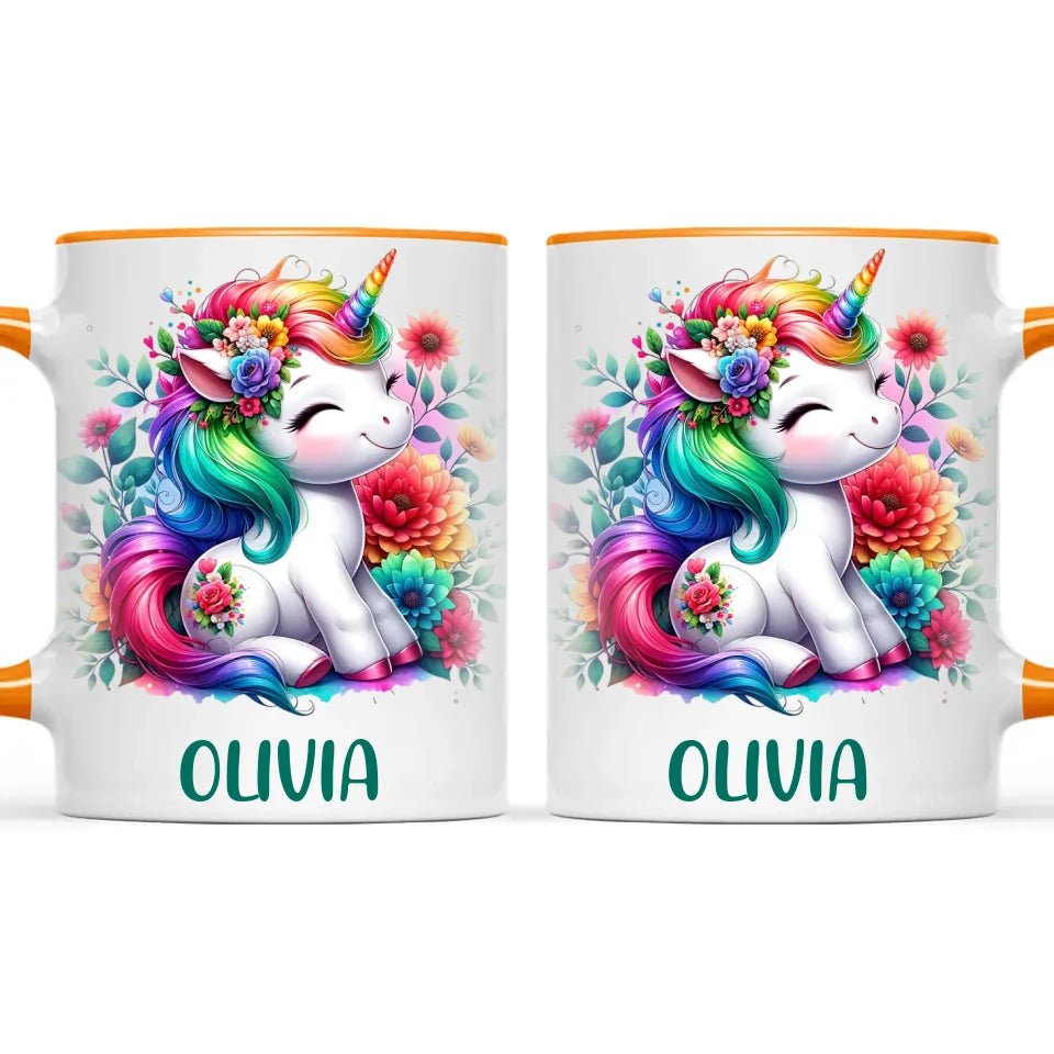 Personalised Unicorn Cup with Name - Custom Floral Rainbow Unicorn Mug for Kids - 11oz, 6oz or Enamel - New Zealand Gift