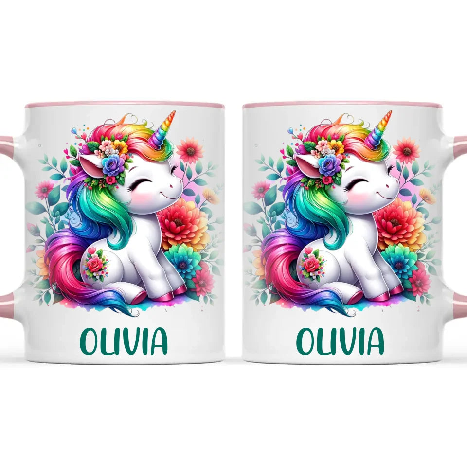 Personalised Unicorn Cup with Name - Custom Floral Rainbow Unicorn Mug for Kids - 11oz, 6oz or Enamel - New Zealand Gift