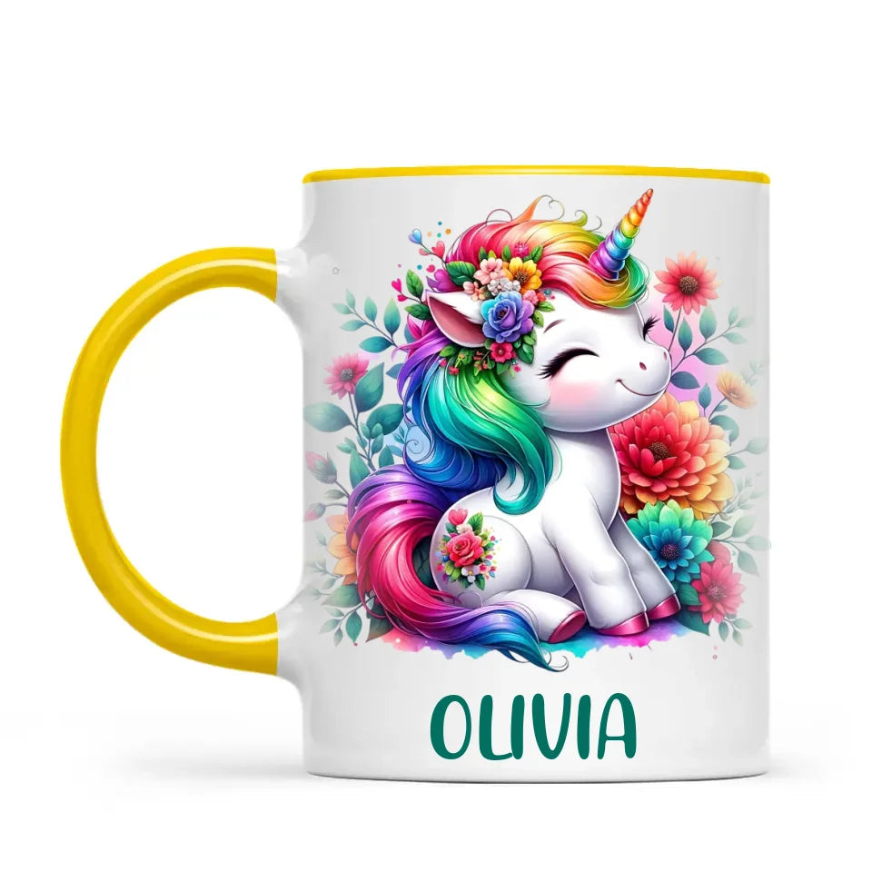 Personalised Unicorn Cup with Name - Custom Floral Rainbow Unicorn Mug for Kids - 11oz, 6oz or Enamel - New Zealand Gift