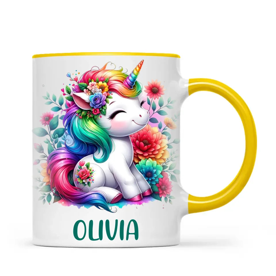 Personalised Unicorn Cup with Name - Custom Floral Rainbow Unicorn Mug for Kids - 11oz, 6oz or Enamel - New Zealand Gift