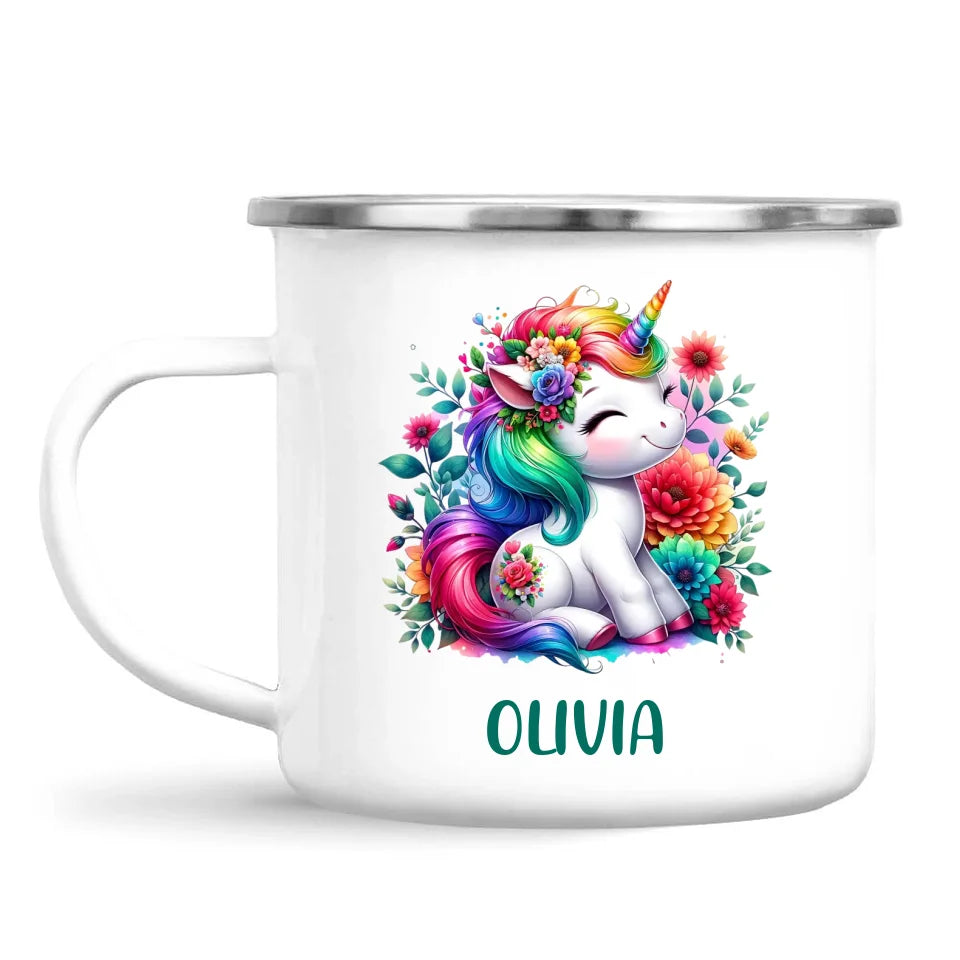 Personalised Unicorn Cup with Name - Custom Floral Rainbow Unicorn Mug for Kids - 11oz, 6oz or Enamel - New Zealand Gift