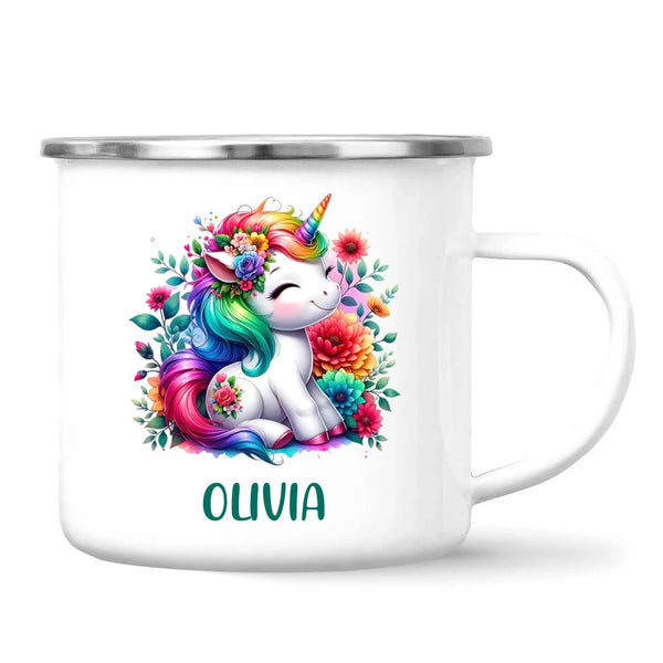 Personalised Unicorn Cup with Name - Custom Floral Rainbow Unicorn Mug for Kids - 11oz, 6oz or Enamel - New Zealand Gift