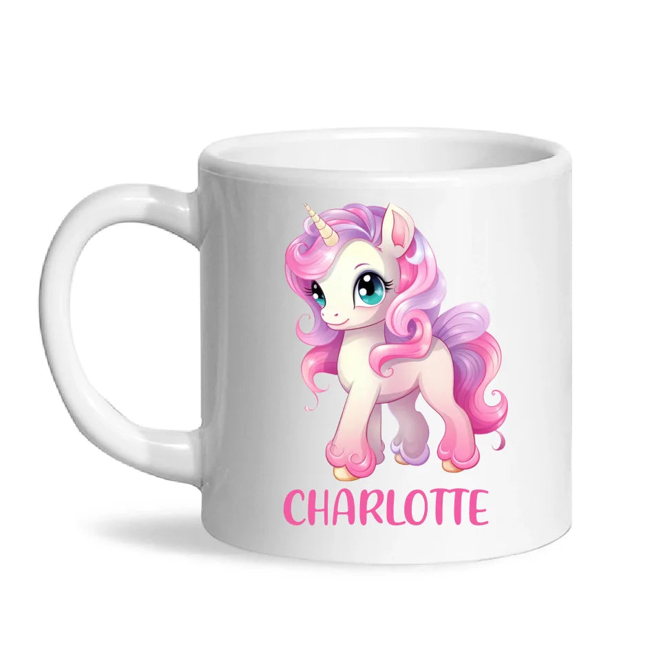 Personalised Unicorn Cup - Custom Name Kids Mug - Pink & Pastel Unicorn Design - Magical Gift for Girls - 11oz, 6oz or Enamel - NZ Made