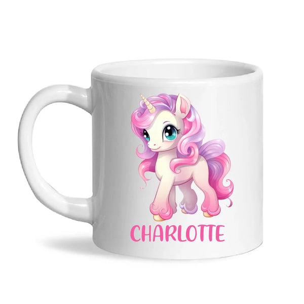 Personalised Unicorn Cup - Custom Name Kids Mug - Pink & Pastel Unicorn Design - Magical Gift for Girls - 11oz, 6oz or Enamel - NZ Made