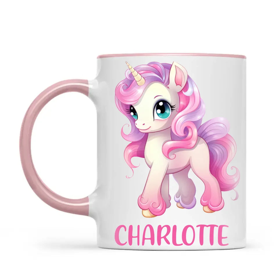 Personalised Unicorn Cup - Custom Name Kids Mug - Pink & Pastel Unicorn Design - Magical Gift for Girls - 11oz, 6oz or Enamel - NZ Made