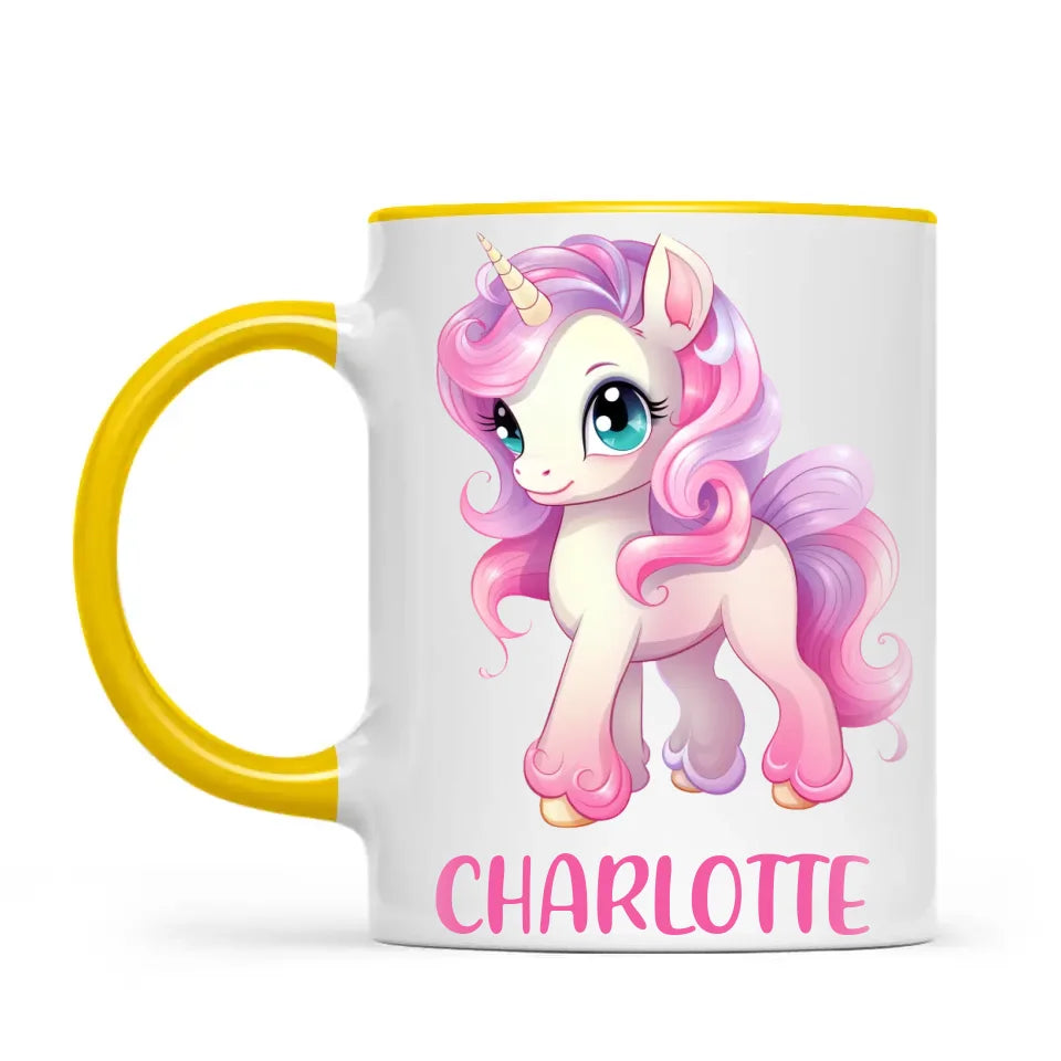 Personalised Unicorn Cup - Custom Name Kids Mug - Pink & Pastel Unicorn Design - Magical Gift for Girls - 11oz, 6oz or Enamel - NZ Made