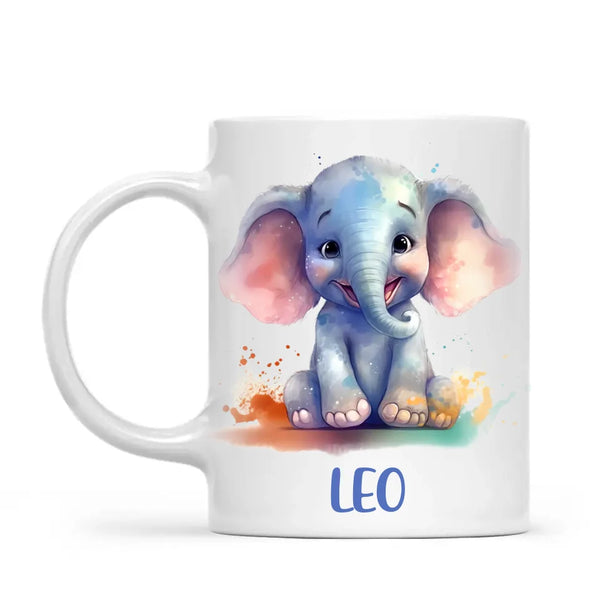 Personalised with Name, Cute Elephant Kids Mug – Customised Animal-Themed Cup for Children – Available in 11oz, 6oz & Enamel Options