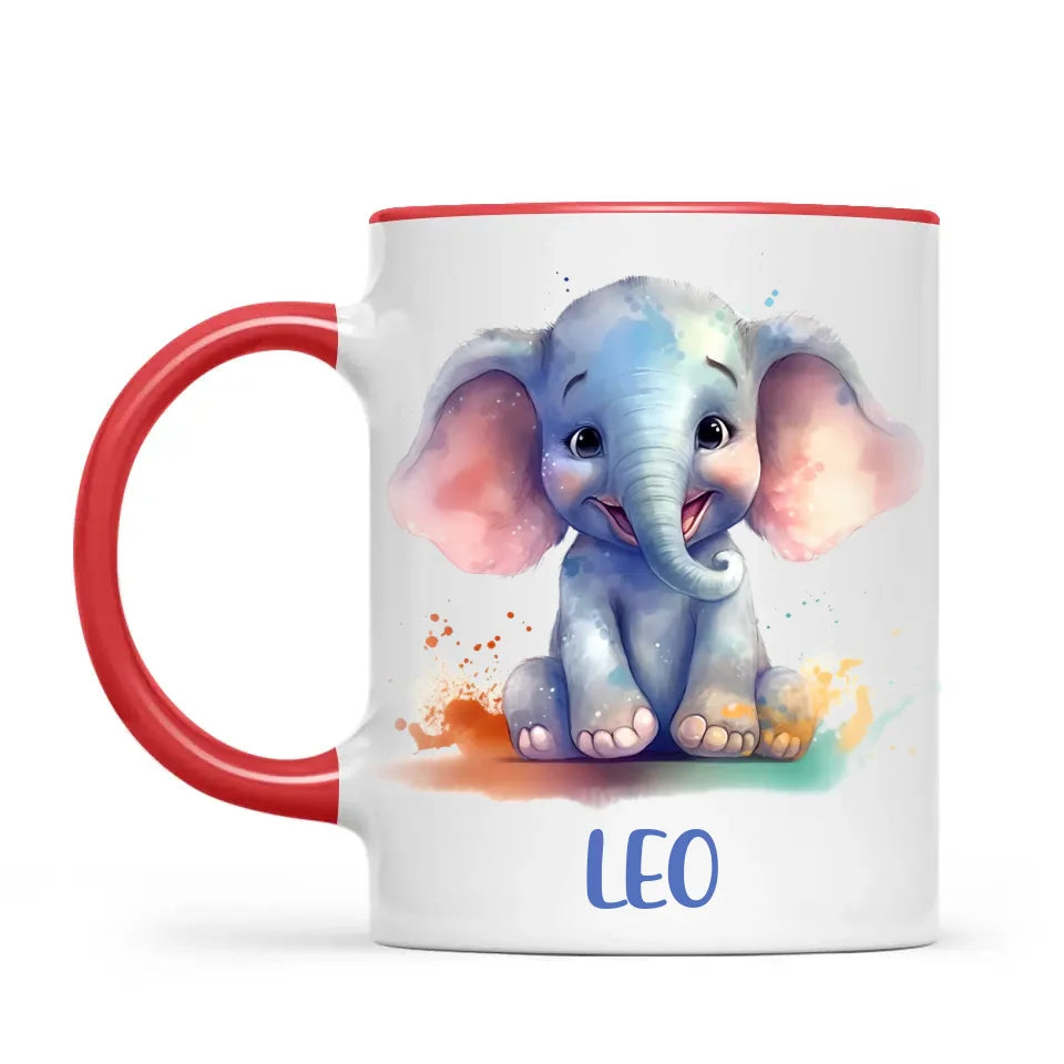 Personalised with Name, Cute Elephant Kids Mug – Customised Animal-Themed Cup for Children – Available in 11oz, 6oz & Enamel Options