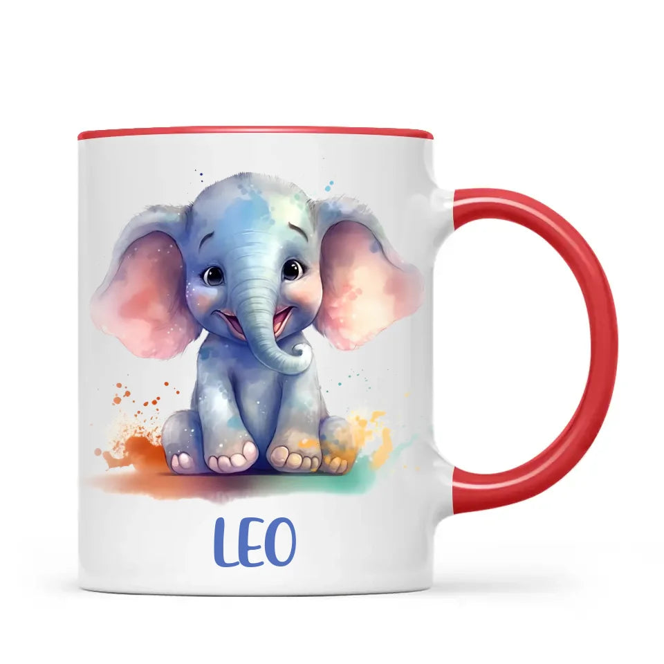 Personalised with Name, Cute Elephant Kids Mug – Customised Animal-Themed Cup for Children – Available in 11oz, 6oz & Enamel Options