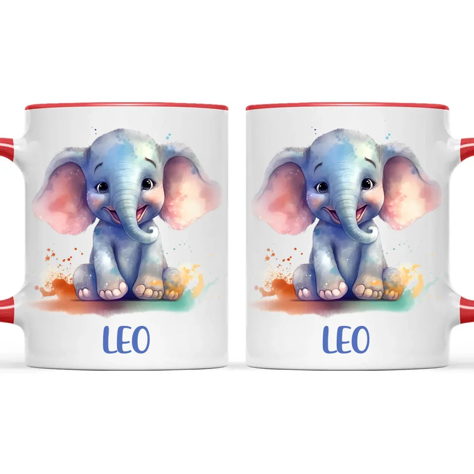 Personalised with Name, Cute Elephant Kids Mug – Customised Animal-Themed Cup for Children – Available in 11oz, 6oz & Enamel Options