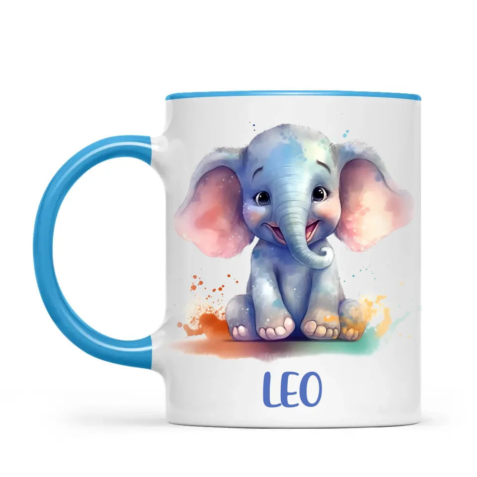Personalised with Name, Cute Elephant Kids Mug – Customised Animal-Themed Cup for Children – Available in 11oz, 6oz & Enamel Options