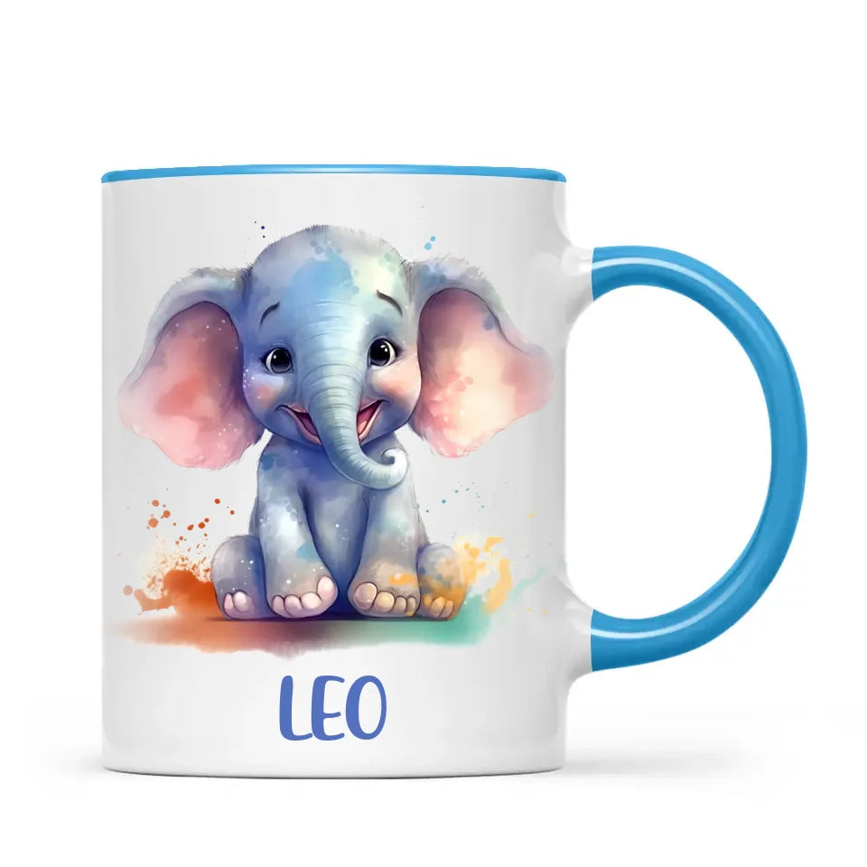 Personalised with Name, Cute Elephant Kids Mug – Customised Animal-Themed Cup for Children – Available in 11oz, 6oz & Enamel Options