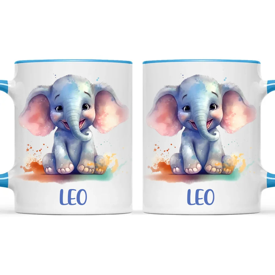 Personalised with Name, Cute Elephant Kids Mug – Customised Animal-Themed Cup for Children – Available in 11oz, 6oz & Enamel Options
