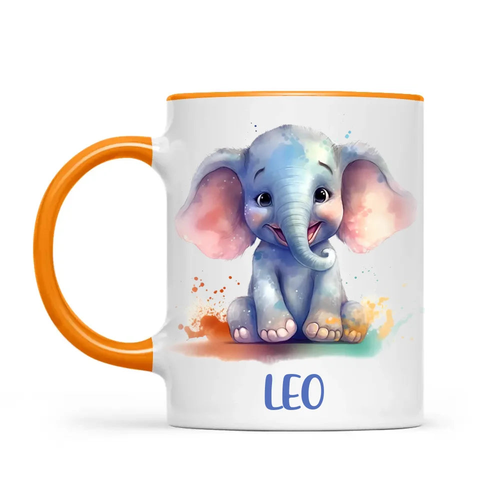 Personalised with Name, Cute Elephant Kids Mug – Customised Animal-Themed Cup for Children – Available in 11oz, 6oz & Enamel Options