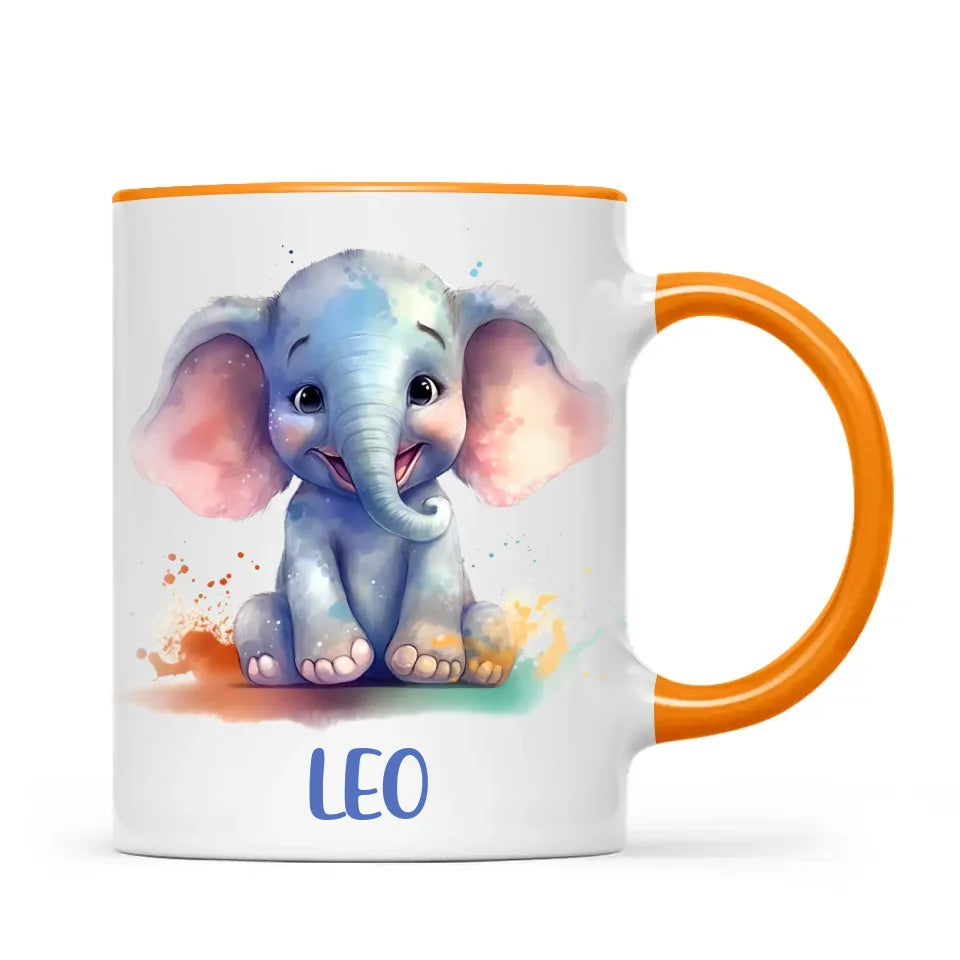 Personalised with Name, Cute Elephant Kids Mug – Customised Animal-Themed Cup for Children – Available in 11oz, 6oz & Enamel Options
