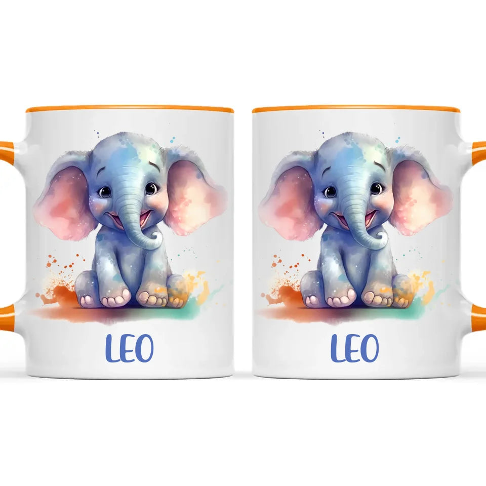 Personalised with Name, Cute Elephant Kids Mug – Customised Animal-Themed Cup for Children – Available in 11oz, 6oz & Enamel Options