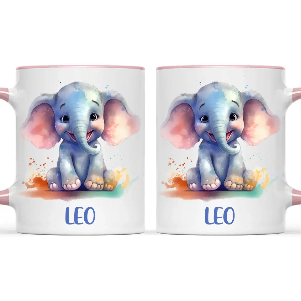 Personalised with Name, Cute Elephant Kids Mug – Customised Animal-Themed Cup for Children – Available in 11oz, 6oz & Enamel Options