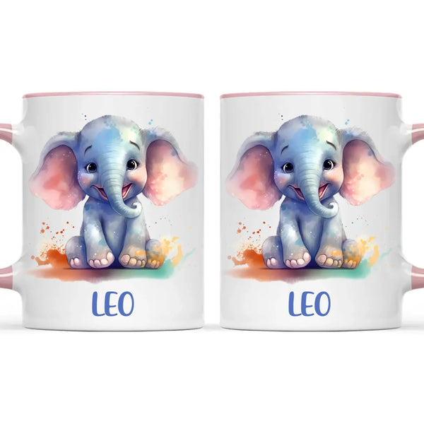 Personalised with Name, Cute Elephant Kids Mug – Customised Animal-Themed Cup for Children – Available in 11oz, 6oz & Enamel Options
