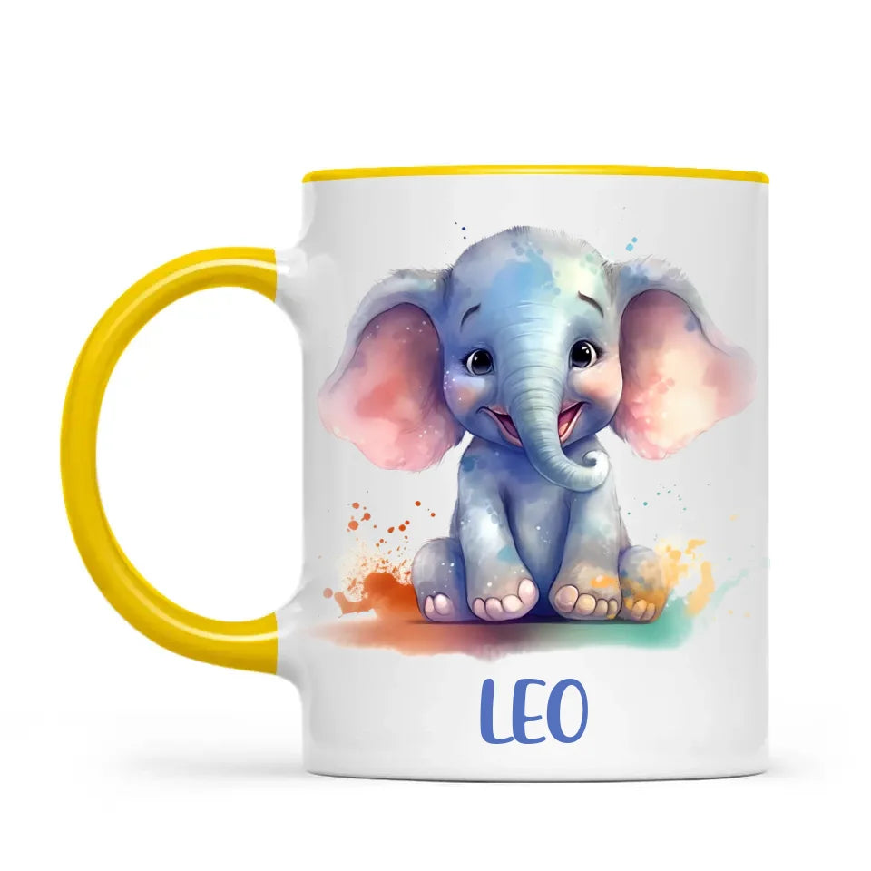 Personalised with Name, Cute Elephant Kids Mug – Customised Animal-Themed Cup for Children – Available in 11oz, 6oz & Enamel Options