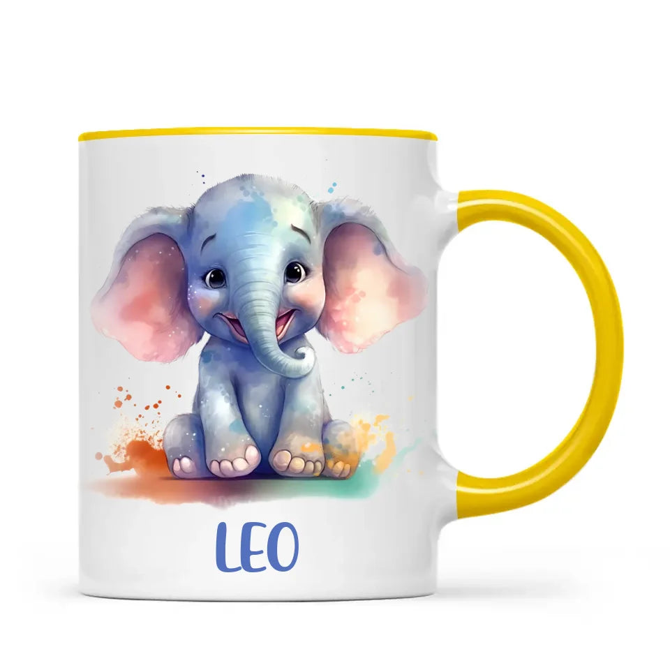 Personalised with Name, Cute Elephant Kids Mug – Customised Animal-Themed Cup for Children – Available in 11oz, 6oz & Enamel Options
