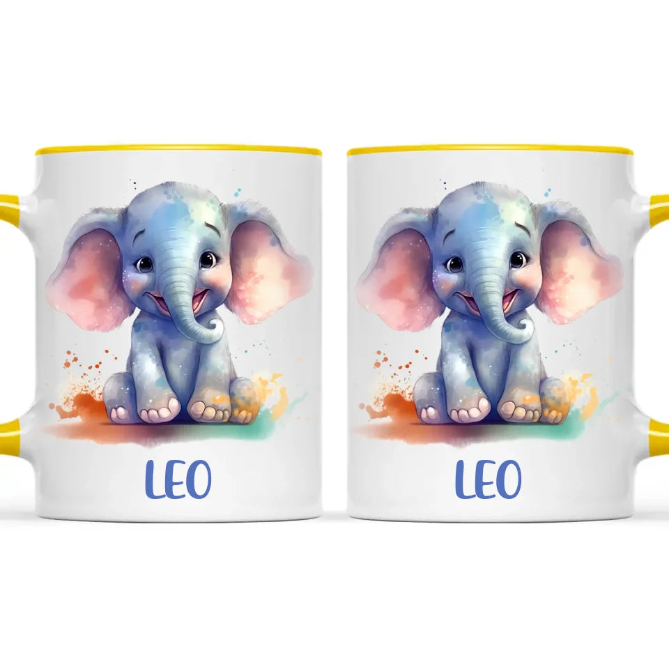 Personalised with Name, Cute Elephant Kids Mug – Customised Animal-Themed Cup for Children – Available in 11oz, 6oz & Enamel Options