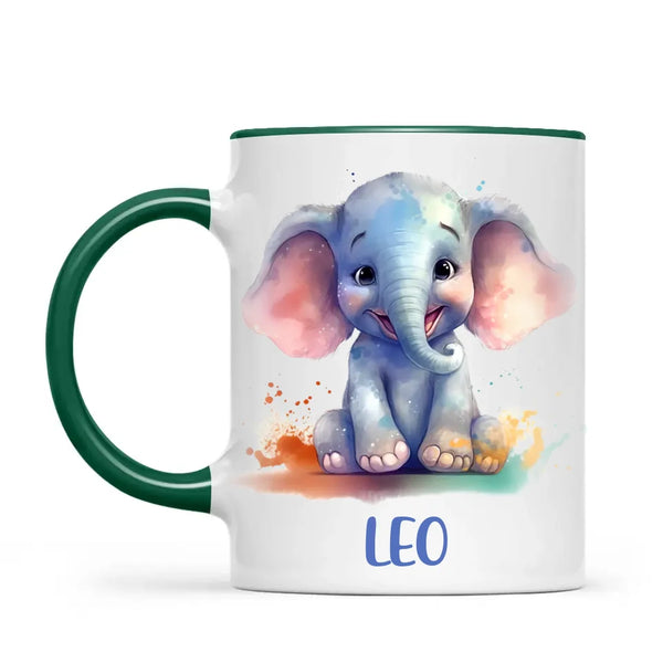 Personalised with Name, Cute Elephant Kids Mug – Customised Animal-Themed Cup for Children – Available in 11oz, 6oz & Enamel Options