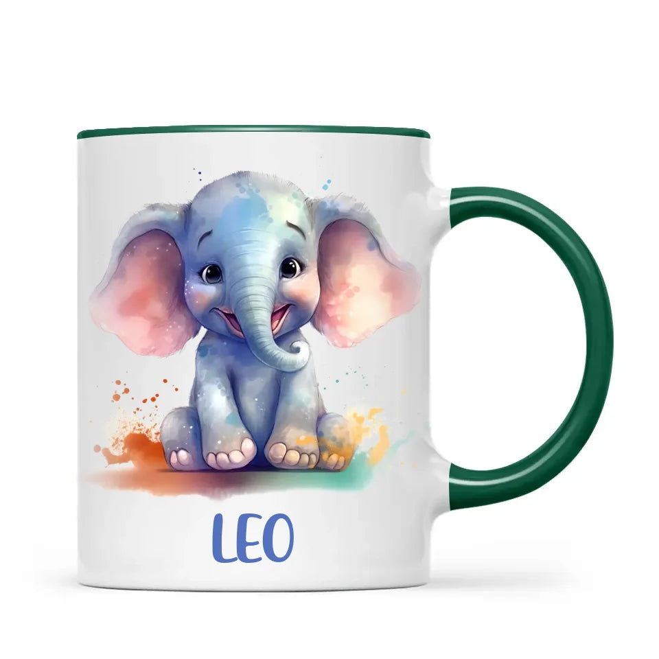 Personalised with Name, Cute Elephant Kids Mug – Customised Animal-Themed Cup for Children – Available in 11oz, 6oz & Enamel Options