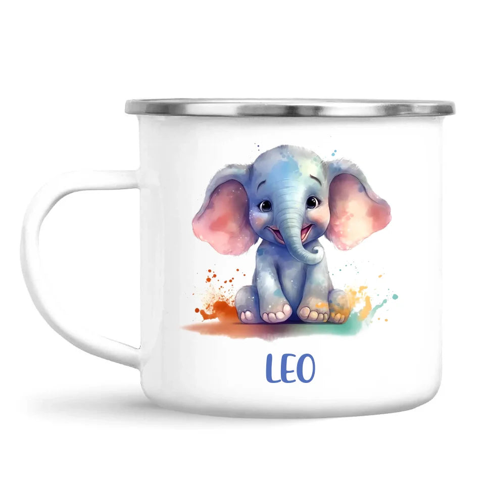 Personalised with Name, Cute Elephant Kids Mug – Customised Animal-Themed Cup for Children – Available in 11oz, 6oz & Enamel Options